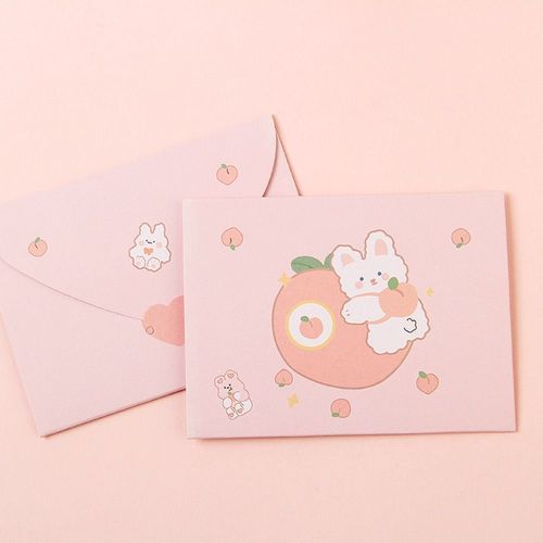 Enveloppe De Remerciement De Bndiction De Bande Dessine,Carte Postale Mignonne,Papier De Lettre De Dcoration,Belle Carte De Voeux Pliable,Cadeau De Nouvel An - Type Peach Rabbit