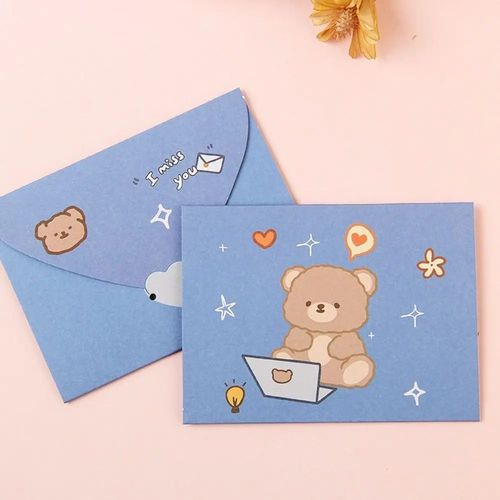 Enveloppe De Remerciement De Bndiction De Bande Dessine,Carte Postale Mignonne,Papier De Lettre De Dcoration,Belle Carte De Voeux Pliable,Cadeau De Nouvel An - Type Technology Bear