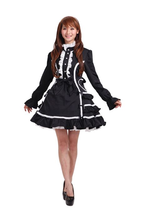 Robe Lolita Maid Servante Soubrette Blanc Noir Dentelle Noeud Papillon Ruban Mode Japonaise Fashion Convention Soire Sortie Dguisement Cosplay Black Sugar