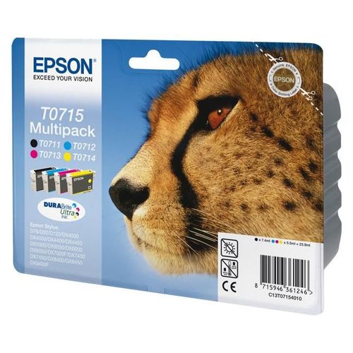 Epson T0715 Multipack (Gupard) - Pack 4 Cartouches D'encre - Noir, Cyan, Magenta, Jaune (T0711, T0712, T0713, T0714)