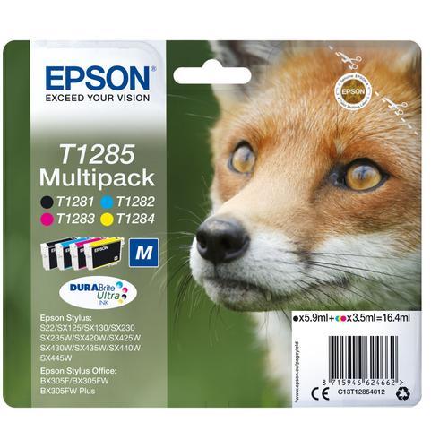 Epson T1285 Multipack (Renard) - Pack De 4 Cartouches D'encre - Noir, Jaune, Cyan, Magenta (T1281, T1282, T1283, T1284)
