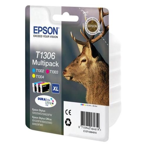 Epson T1306 Xl Multipack Srie Cerf - 3 Cartouches D'encre Jaune, Cyan, Magenta (3 X 10.1 Ml)