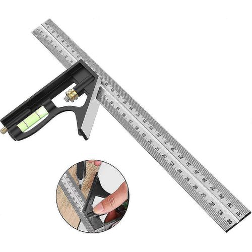 querre Combine, 12 #39;/300mm En Acier Inoxydable Combo Outils De Menuiserie Carr, Rgle 45/90 Degrs Avec Niveau  Bulle Pour Un Travail Du Bois Prcis Et Rglablei
