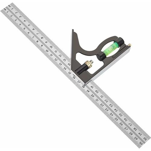 Equerre Combinee 300 Mm Acier Inoxydable Regle D'angle De Combinaison Combinaison Carree Outils De Mesure (Noir) Goodnice