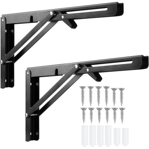 querre Pliante 300mm,2 Pices Noir Support Console Pliable Supports D' tagres Pliants Charge Lourds Support Console Pliable Rtractable Pour Table Etagere Murale