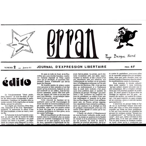 Erran Journal D'expression Libertaire Euskadi Pays Basque Nord N2 Janvier 1981 Le Mouvement Abertzale Nuclaire Lemoniz