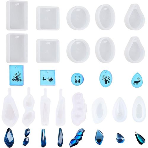 Ershi-18 Pcs Silicone Moules Pendentif Gomtrie Moule Resine Pendentif With Hole Pour Les Bijoux De Bijouterie Diy Outils[2695]
