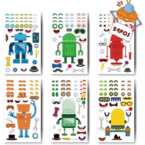 Ershi-24 Feuilles D'autocollants De Robots  Crer Soi-Mme Et D'autocollants De Cration De Visages Pour Enfants En Bas ge Avec [3
