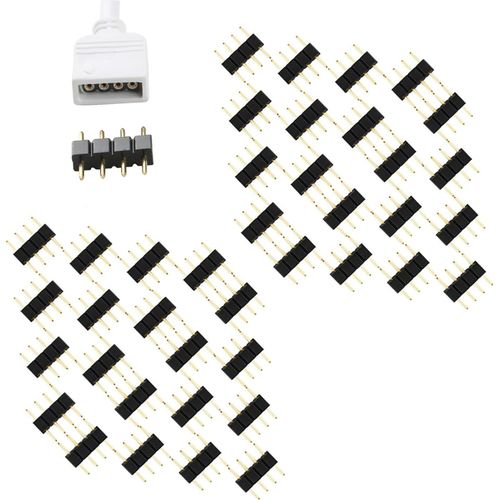 Ershi-40 Pcs Led 4 Broches Mle  Mle Connecteur Pour Smd 10mm 5050 3528 2835 Rgb Led Strip (Noir)[2284]