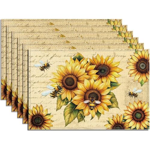 Ershi- 6 Pice Set De Table Abeille Tournesol, 45x30cm Sets De Table Rtro Tournesol Pour Table  Manger Sets De Table Rustiques Vi[2356]