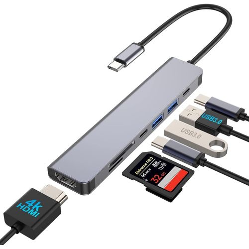 ERSHI-Adaptateur USB C 7-en-1 pour ordinateurs portables Dell avec HDMI 4K, 100W PD, port USB C, USB 3.0, Ethernet RJ45, lecteur d[863]