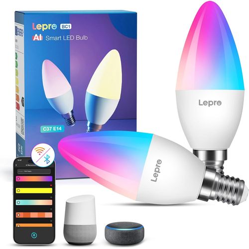 Ershi-Bc1 Ia Ampoule Connecte E14, Compatible Avec Alexa Et Google Assistant, Assistant Concepteur D'clairage Ia, E14 C37 Wifi E[5