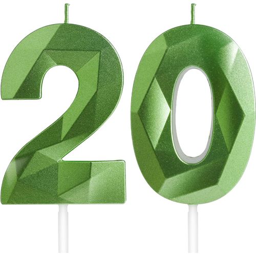 Ershi-Bougies D'anniversaire 20 Ans - Numro 20 - Bougies Vert - Bougie D'anniversaire Pour Gteau - Bougies De Gteau Dcorations[10452]