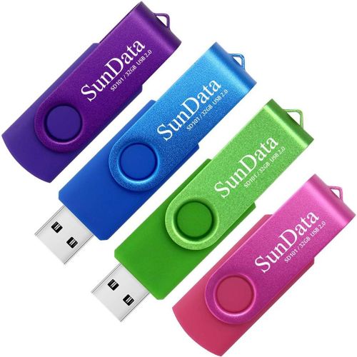 ERSHI-Cl USB 32 Go Lot de 4 USB 2.0 Flash Drive Mmoire Stick Rotation Stockage Donnes avec Lumire LED (4 Couleurs: Bleu Vert V[1