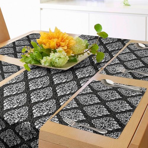 Ershi- Damass Chemin De Table Et 4 Pices Sets De Table, Feuilles De Feuillage Intemporel Classique Avec Tourbillons Et Boucles, S[1207]