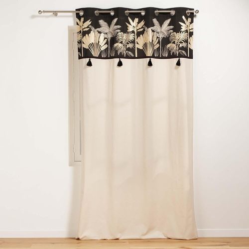 Ershi-Douceur D'intrieur, Rideau  Oeillets (140 X 240 Cm) Karaba, Coton Finition Top Imprim Mtallis Et Pompon[764]