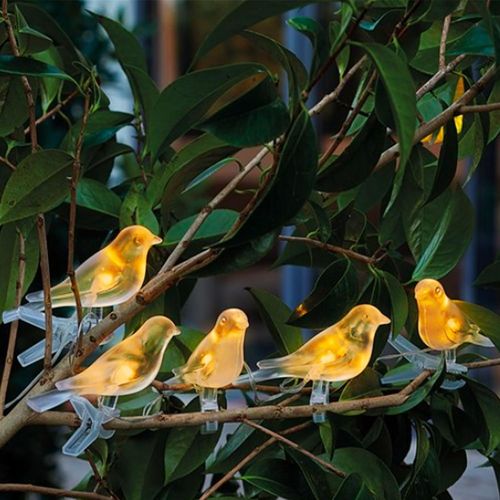 Ershi-Fishtec - Guirlande Lumineuse Oiseau Solaire - 5 Oiseaux Lumineux Coloris Blanc Avec Pinces D'attaches Transparentes Et Dta[2