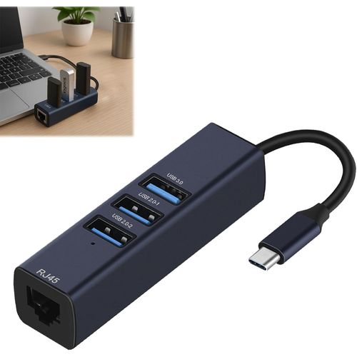ERSHI-Hub USB C 4 en 1, Adaptateur USB C vers Ethernet USB 3.0 Aluminium Hub Type-c avec Port Ethernet, 3 Ports USB 3.0, pour MacB[840]