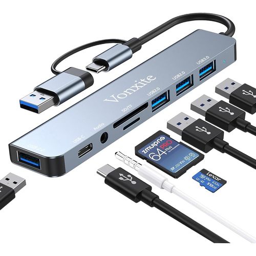 ERSHI-Hub USB-C,7 en 1 Adaptateur vers HDMI 4K, PD 100 W,Lecteur de Cartes SD/TF,Port USB 3.0 & 2.0, Port Donnes USB Type-C, (Hub[225]