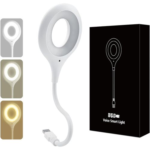 Ershi-Lampe De Table Led Usb Intelligente Avec Contrle Vocal (En), 3 Couleurs Dimmables, Tte Rotative 360, Lumire Douce Anti-F[48]
