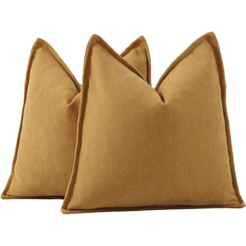 Ershi-Lot De 2 Doux Housses De Coussin En Chenille Texture Douce Simple Dcorative Pour Canap Chambre Jaune Moutarde 40 X 40 Cm[1505]