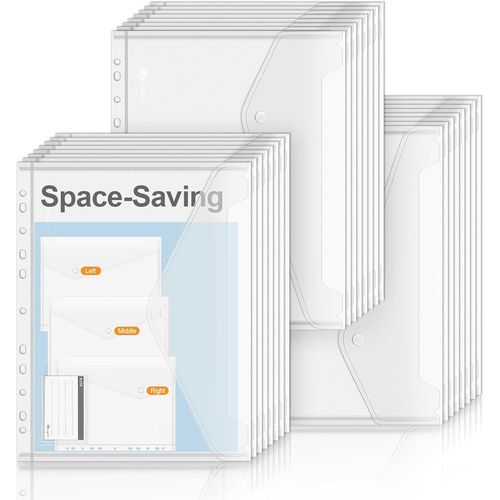 Ershi-Lot De 24 Porte-Documents A4 - Transparent - Avec Bouton Pression  3 Positions - Format A4 - Pour Organiser Des Documents, [995]