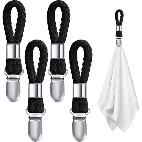 Ershi-Lot De 4 Pinces  Torchon Noires-Accroche Torchon Rsistant Pour Cuisine Et Salle De Bain - Porte-Torchon Pratique Avec Croc[2418]