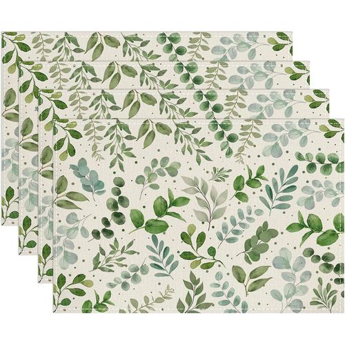 Ershi- Lot De 4 Sets De Table Feuilles D'eucalyptus, Sets De Table Feuilles Vertes, Sets De Table Lavable, Printemps Et t Dcorat[665]