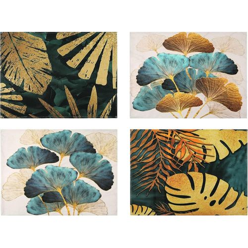 Ershi- Lot De 4 Sets De Table Lin Turquoise Et Ginkgo Dores Feuilles Motif Set Table Lavable Impermables Antidrapant Set De Tabl[158]