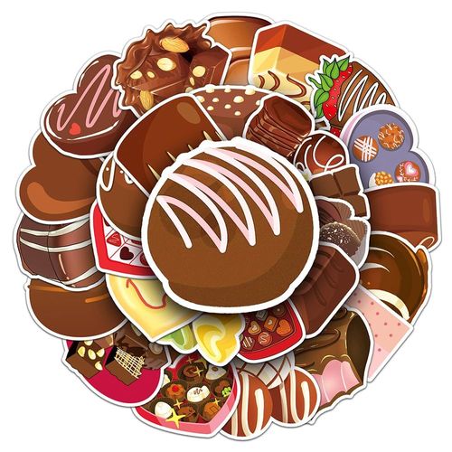 Ershi-Lot De 50 Autocollants Au Chocolat Pour Garons, Filles, Adolescents, Enfants, Autocollants Populaires En Vinyle Impermable[3