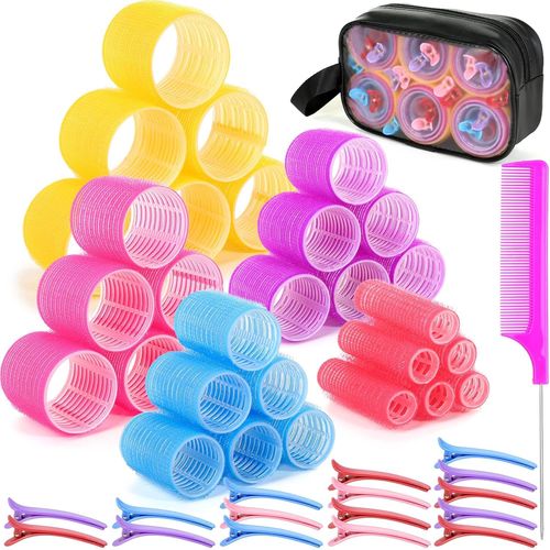Ershi-Lot De 52 Bigoudis Jumbo Avec Sac De Rangement, Grand Rouleau  Cheveux Avec 30 Bigoudis Auto-Agrippants De 5 Tailles Diffr[2