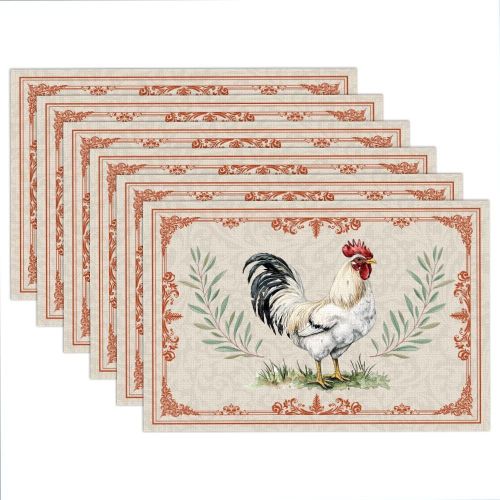 Ershi- Lot De 6 Set De Table Rtro De Coq, 45x30cm Sets De Table En Tissu Coq Vintage Bohme Antidrapants Et Lavables Rsistants [1333]