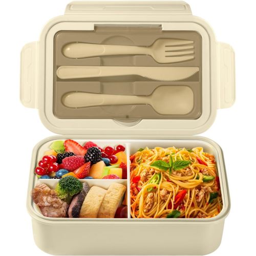Ershi-Lunch Box, Bento Lunch Box Enfant Adulte Bote 1400 Ml Avec 3 Compartiments, Conception Sans Fuite Lunchbox Avec Couverts, P[11]
