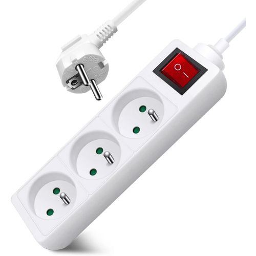 Ershi-Multiprise 3 Prises 16a 2p + T Avec Interrupteur, Bloc 3 Prises, Rallonge 3m 230 V Avec Scurit Enfant, Blanc[265]