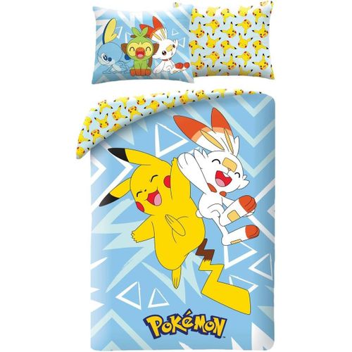 Ershi-Pokemon Pikachu Et Scorbunny Parure De Lit Housse De Couette 140 X 200 Cm + Taie D'oreiller 70 X 90 Cm - Rversible - 100 % [9