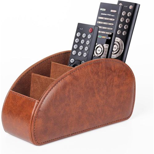 ERSHI-Porte-tlcommande avec 5 poches, grand support pour TV, DVD, cl 4K et tlcommandes Bluray, rangement pour crayons, marron[537]