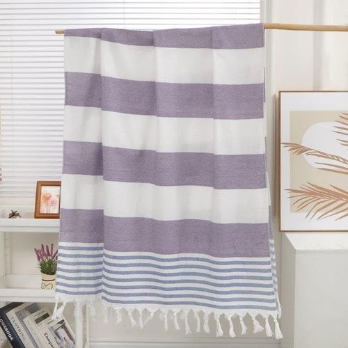 Ershi-Serviette De Plage, Serviette De Bain, En Coton Violet Et Bleu, 180 X 80 Cm, Ultra Lgre, Avec Noue  La Main, Serviette D[1