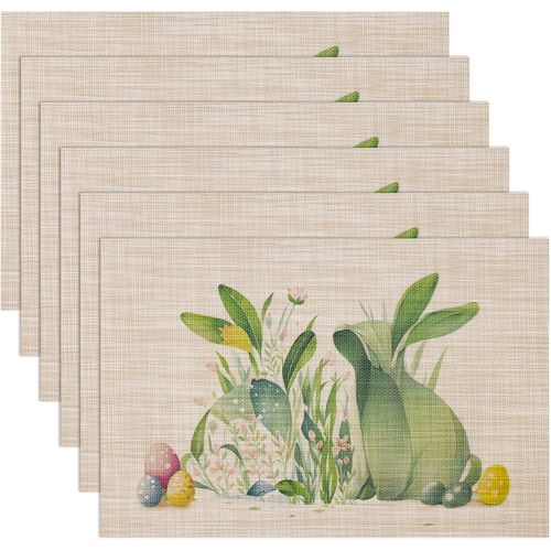 Ershi- Sets De Table Double Face Lavables, Fleurs Oeufs De Pques Motif Lapin Sets De Table Dcoration Table Pour Pques Sets De Ta[1623]