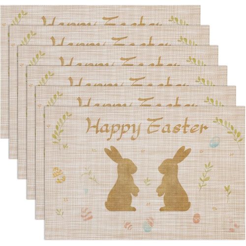 Ershi- Sets De Table Double Face Lavables, Fleurs Oeufs De Pques Motif Lapin Sets De Table Dcoration Table Pour Pques Sets De Ta[1626]