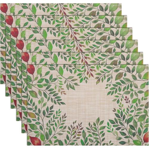 Ershi- Sets De Table Double Face Lavables Lot De 6, Feuilles Printemps Sets De Table Dcoration Table Pour Pques Printemps Sets De[1618]