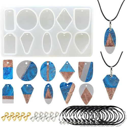 Ershi-Silicone Moules 1 Pcs 10 Cavit Pendentif Gomtrie Moule Resine Pendentif With Hole Pour Les Bijoux De Bijouterie Diy Outil[3812]
