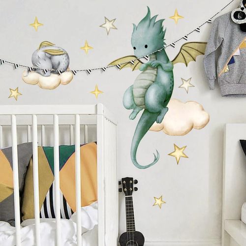 Ershi-- Stickers Muraux Dragon Enfant I Autocollant Mural Animaux Dinosaure Animaux Amis toiles Nuage Cratures Fantastiques I D[7