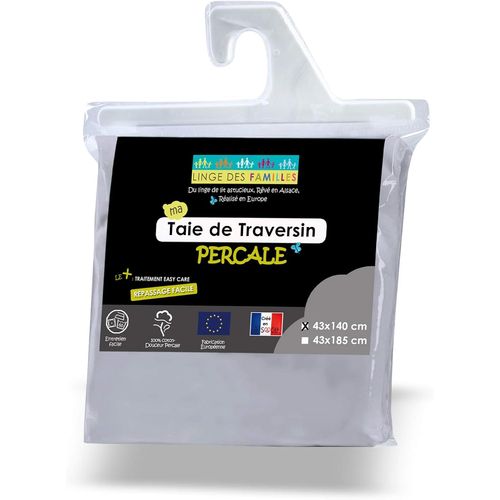 Ershi-- Taie 43x140 Cm Pour Traversin 90 Cm - 100% Coton Percale - Gris Ciment - Taie De Traversin  Nouer - Label Oeko-Tex Stand[5