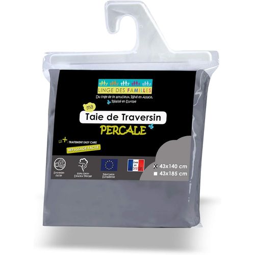 Ershi-- Taie 43x140 Cm Pour Traversin 90 Cm - 100% Coton Percale - Gris Fonc - Taie De Traversin  Nouer - Label Oeko-Tex Standa[5