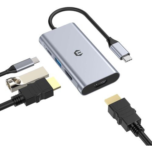 ERSHI-USB C to HDMI Adapter, 4 in 1 USB C Hub, Thunderbolt 3 Adapter with 2 HDMI Ports, 100W Power Supply, USB 3.0 Port for MacBoo[672]