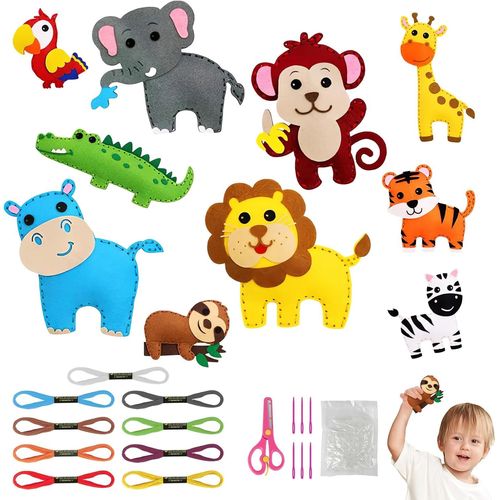 ERYI-10 Pcs Kit De Couture Enfant, Kits De Couture En Feutre De Animaux Pour Enfants  Partir De 6 Ans, Avec Fil  Broder/Aiguilles En Plastique/Rembourrage En Coton