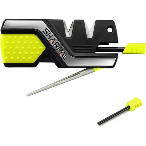 Eryi-101n-G Aiguiseur De Couteaux De Poche Avec 2 Allume-Feu, Aiguise Tous Les Types De Couteaux D'extrieur Et De Cuisine, Lame Dentele, Carbure De Tungstne, Cramique Fine Et Diamant