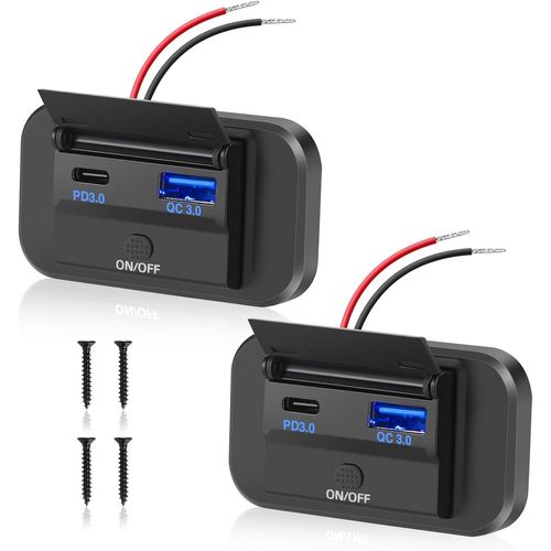 ERYI-12V Prise De Chargeur Usb Voiture 55W Pd Type C Et 36W Qc3.0 Avec Interrupteur tanche Pour 12V/24V Voitures Bateaux