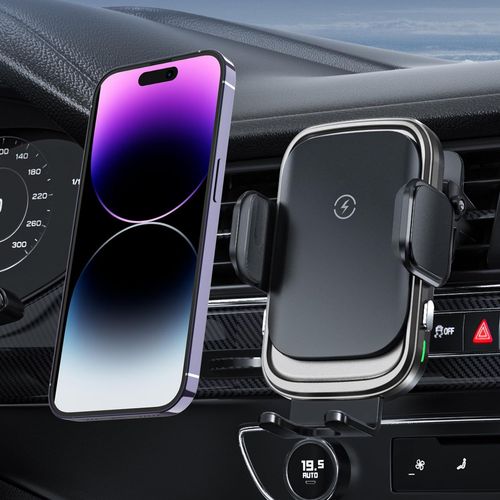 ERYI-15W Support Telephone Voiture Induction [Serrage Automatique], Double Bobine Chargeur Induction Voiture Sans Fil Rapide Compatible Avec Iphone 15/14/13/12/11, Galaxy Zflip5/4/3/S24/S23, Etc