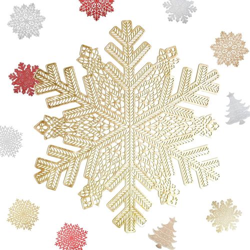 Eryi-2 Pices Set De Table Flocon Neige,Napperon De Table vid Or Pvc,Antidrapant|Rsiste Chaleur|Lavable Pad De Nol Table Dcoration Pour Cuisine Restaurant Table  Manger(C)
